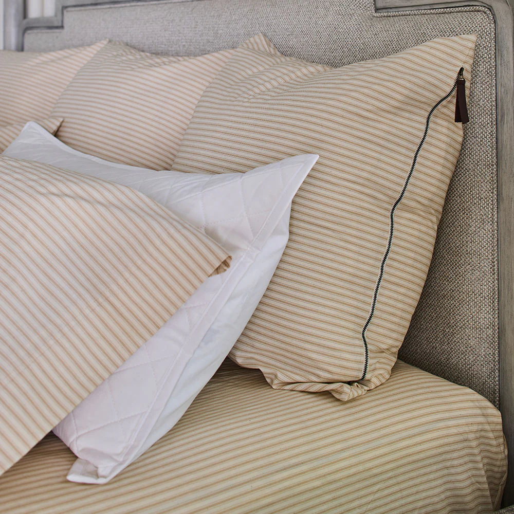 Sesame Ticking Stripe Duvet Cover & Sham Bundle with Zipper Closure - Image 4